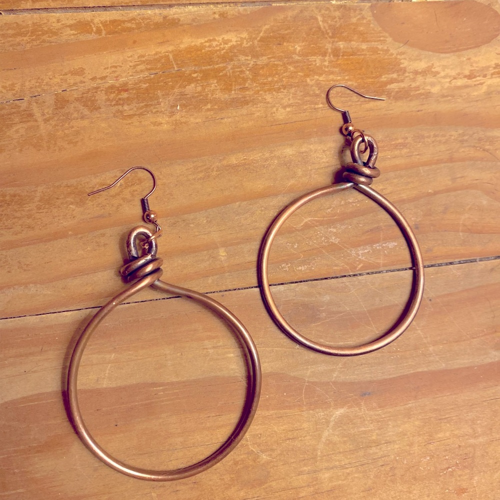 Pure 14 gauge copper hoop drop earring